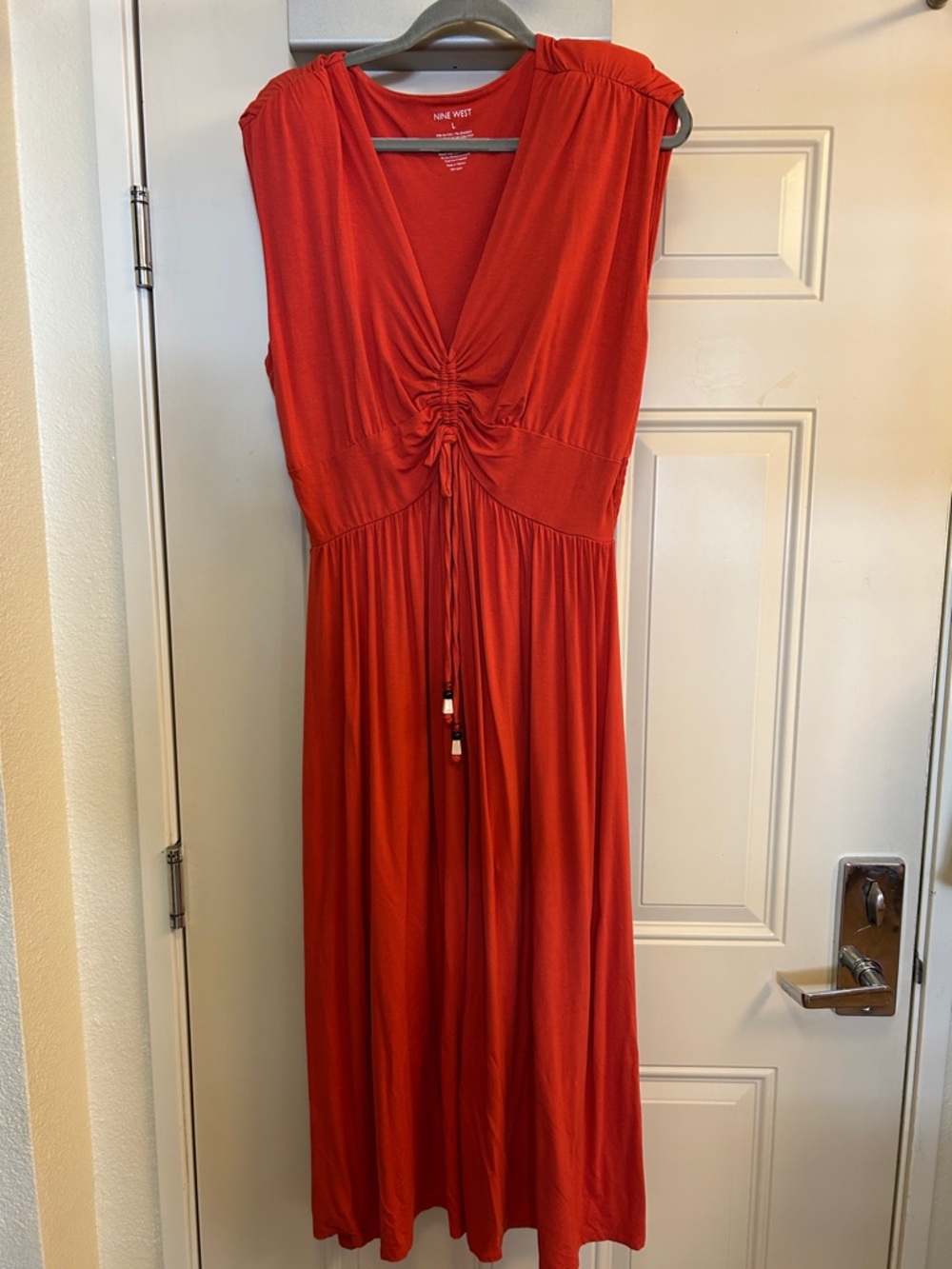 Nine West Deep Orange V-neck Maxi Dress Size L